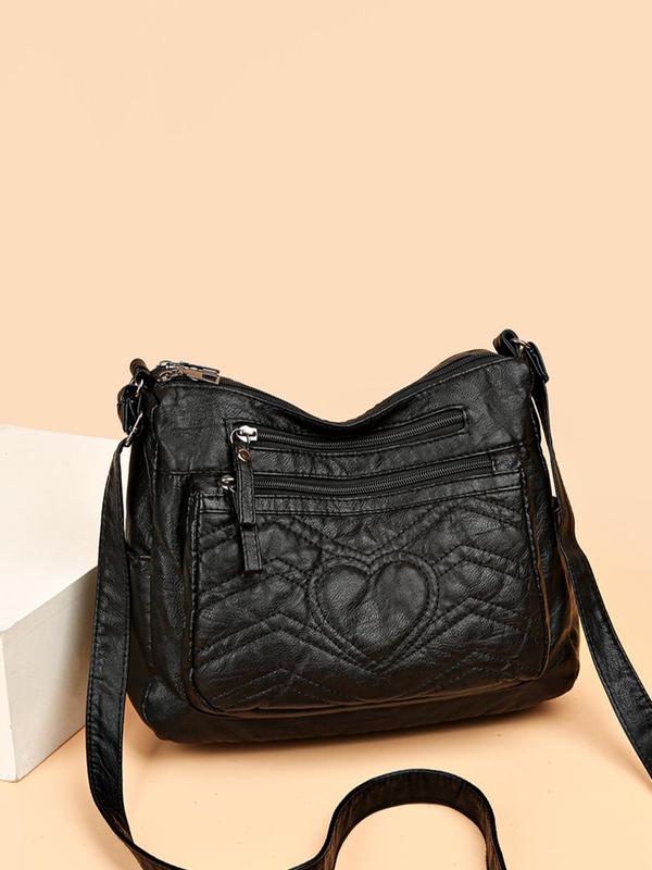 Heart Embossed PU Leather Crossbody Bag for Women, 2024 Trendy Geometric Pattern Quilted Commuter Everyday Bags with Adjustable Shoulder Strap for Travel & Shopping