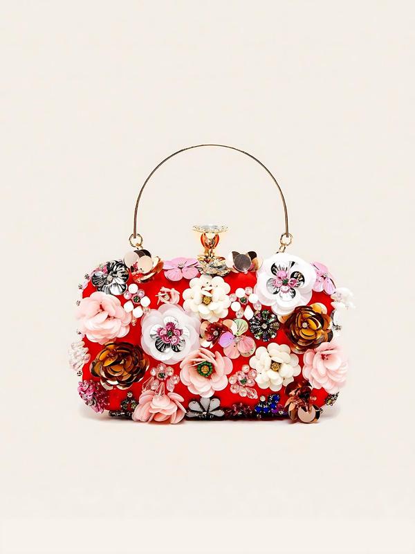 Elegant 3D Flower Design Evening Bag, Exquisite Rhinestone Decorated Handbag with Chain Strap, Fashionable Bag for Party & Banquet, Luxury Designer bag