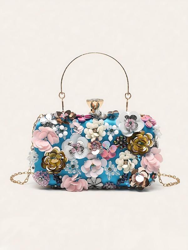 Elegant 3D Flower Design Evening Bag, Exquisite Rhinestone Decorated Handbag with Chain Strap, Fashionable Bag for Party & Banquet, Luxury Designer bag