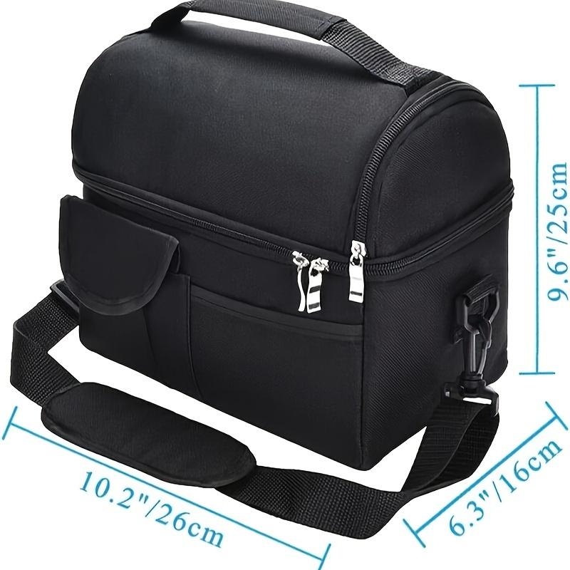 Dual Compartment Lunch Bag for Women Men Reusable Insulated Lunch Bags Leakproof Large Lunch Box Cooler Tote Bag with Adjustable Shoulder Strap for Office Work Picnic Hiking Beach Party Black