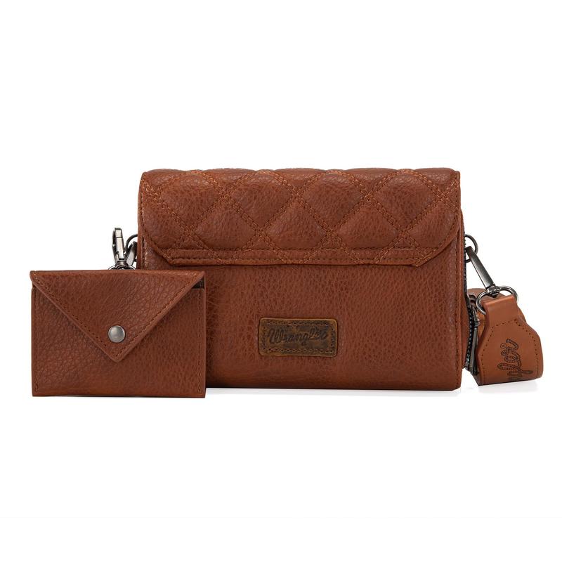 Wrangler Wallet Purse for Women Crossbody Soft Leather Small Purse Wallet Brown Wallet Crossbody Purse for Women Cross Body Wallet Purse Quilted Bag