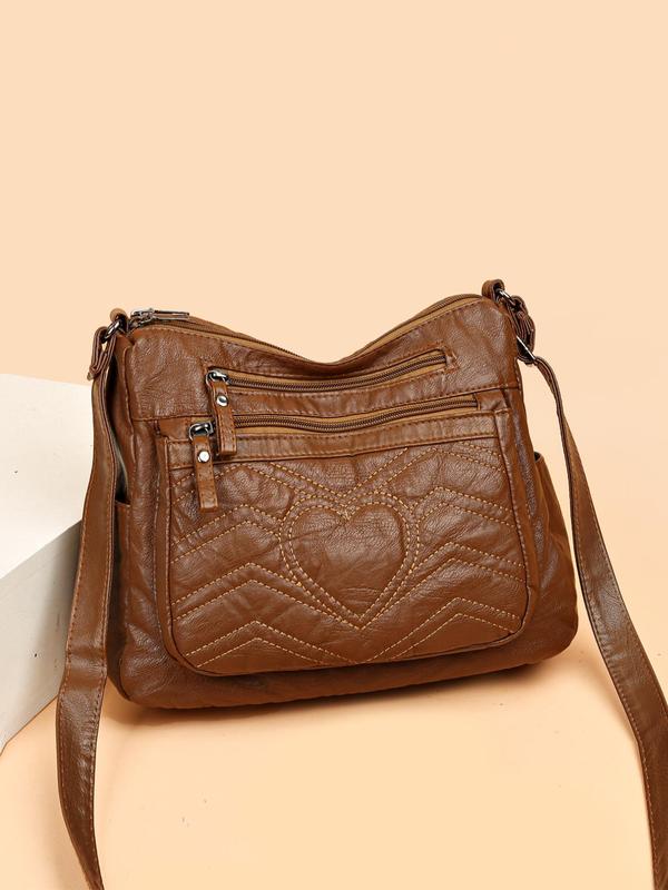 Heart Embossed PU Leather Crossbody Bag for Women, 2024 Trendy Geometric Pattern Quilted Commuter Everyday Bags with Adjustable Shoulder Strap for Travel & Shopping