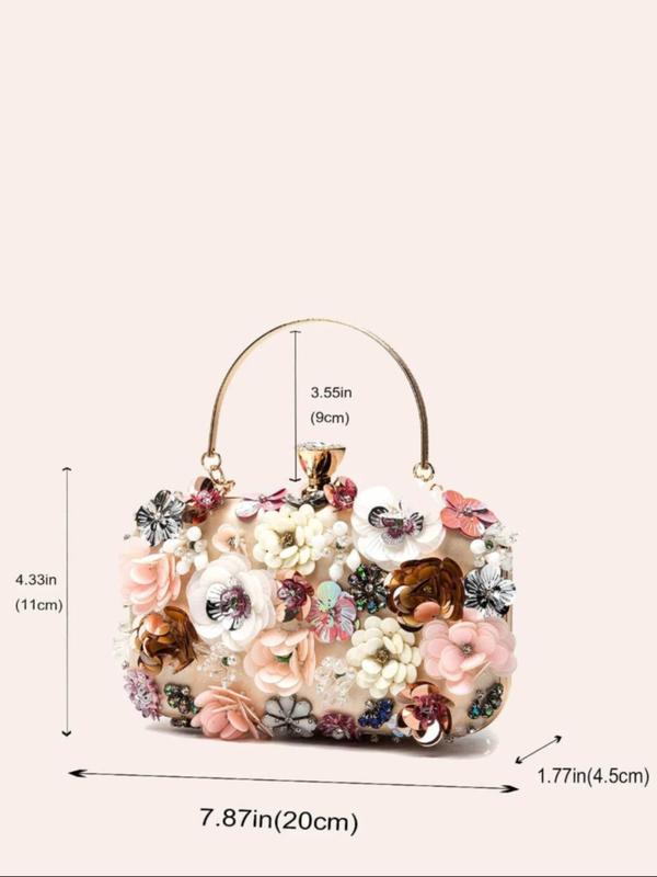 Elegant 3D Flower Design Evening Bag, Exquisite Rhinestone Decorated Handbag with Chain Strap, Fashionable Bag for Party & Banquet, Luxury Designer bag