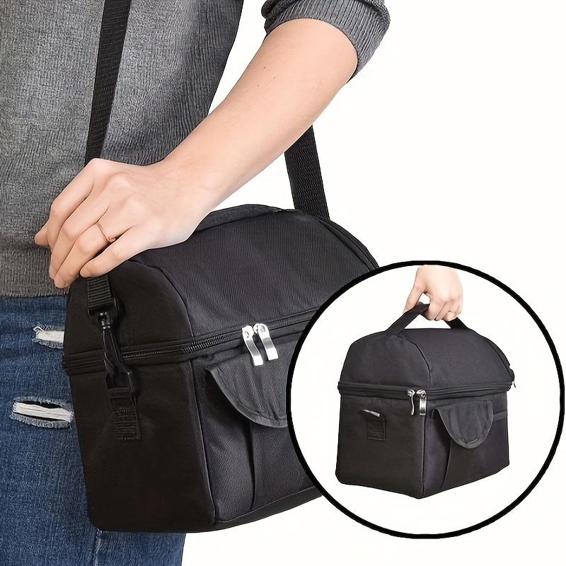 Dual Compartment Lunch Bag for Women Men Reusable Insulated Lunch Bags Leakproof Large Lunch Box Cooler Tote Bag with Adjustable Shoulder Strap for Office Work Picnic Hiking Beach Party Black