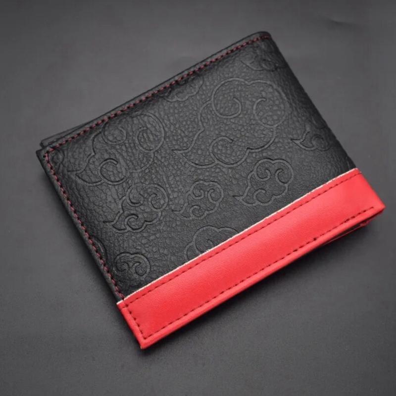 Akatsuki Wallet - Red Cloud Symbol Wallet Hidden Leaf Symbol Wallet Japanese Anime Manga Wallet PU Leather pendant Foldable Wallet Card Cash Zipper Coin Pocket Indent Pattern