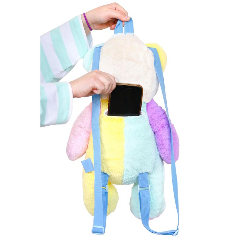 Pastel Patches Soft Stuffed Bear Backpack Color Block Pink Blue