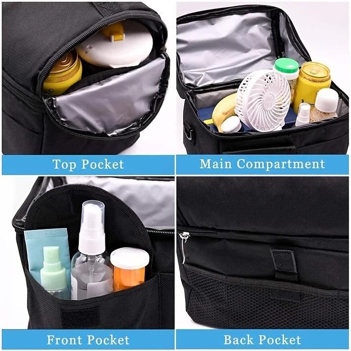 Dual Compartment Lunch Bag for Women Men Reusable Insulated Lunch Bags Leakproof Large Lunch Box Cooler Tote Bag with Adjustable Shoulder Strap for Office Work Picnic Hiking Beach Party Black