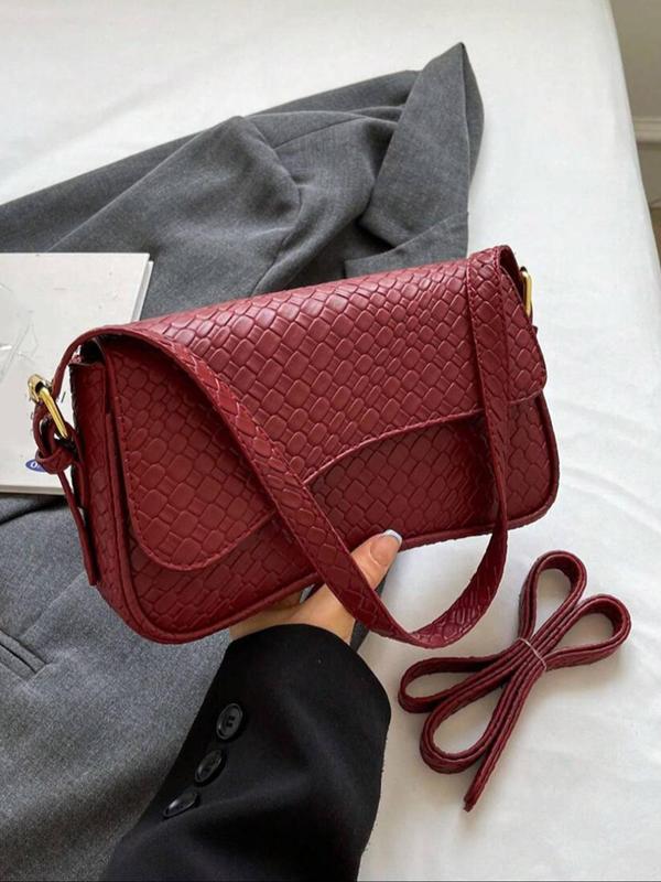 Women's Elegant Solid Color Flap Shoulder Clutch, Fashionable PU Leather Baguette Bag for Daily Life, Casual Trendy Versatile Shoulder Bag for Women & Girls