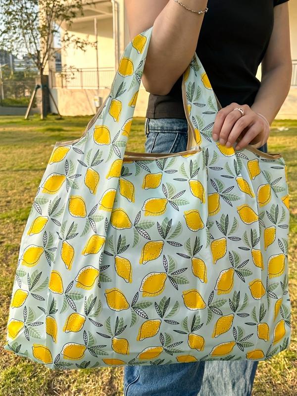 Women's Lemon Pattern Tote Bag, Summer 2024 Large Capacity High Load-bearing Waterproof Foldable Shoulder Bag for Outdoor Shopping