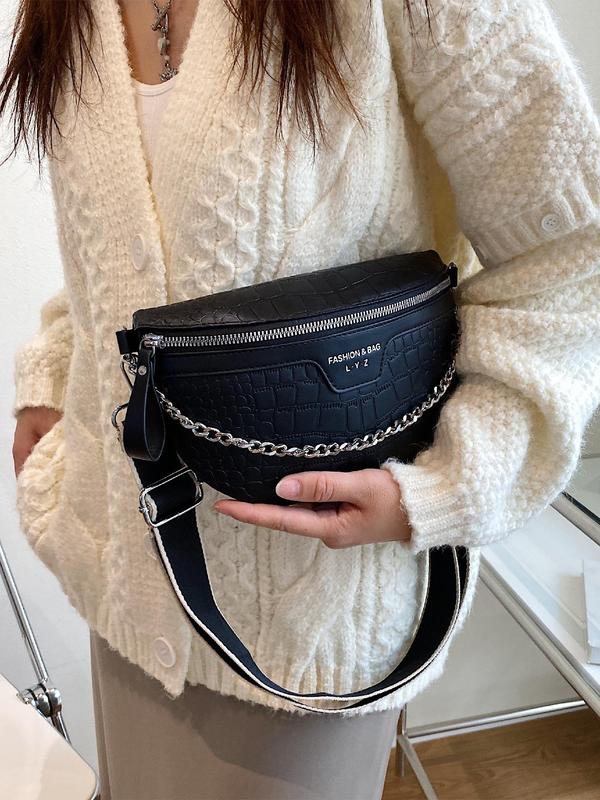 Women's Simple Fashion Chain Strap Fanny Pack,  Casual Pu Leather Zipper Belt Bag for Daily Used, Casual Daily Commuting Bag, Girl Fashionable Shopping Bag