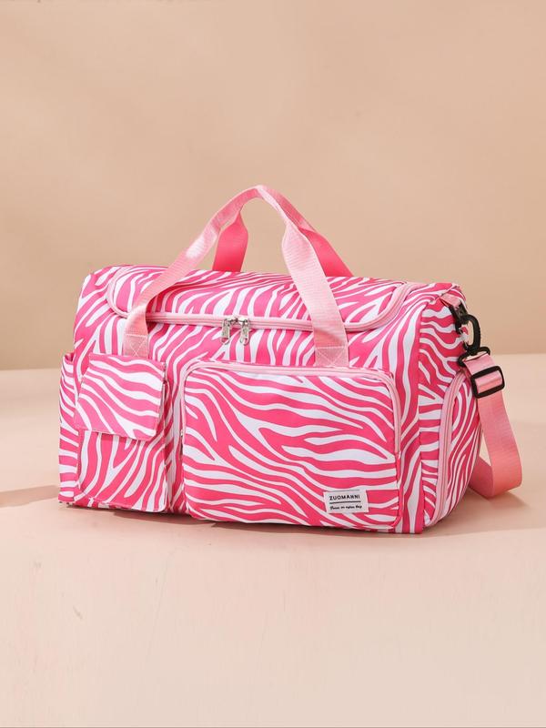 Zebra Stripe Pattern Travel Bag, 2204 New Style Large Capacity Travel Bag with Separate Shoe Compartment, Waterproof Casual Sporty Travel Bag for Women & Men