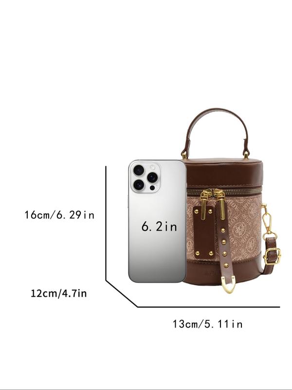 Women's Fashionable Cylindrical Handbag Bucket Bag, Letter Pattern Strap Handbag, Fashionable Pu Zipper Crossbody Bag for Daily Used, Casual Trendy Versatile High-quality Daily Commuting Bag