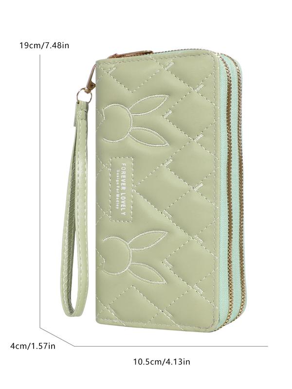 Women's  Rabbit Embroidery Quilted Long Wallet, Large Capacity Zipper Coin Purse, Fashionable Pu Leather Zipper Wallet for Daily Used