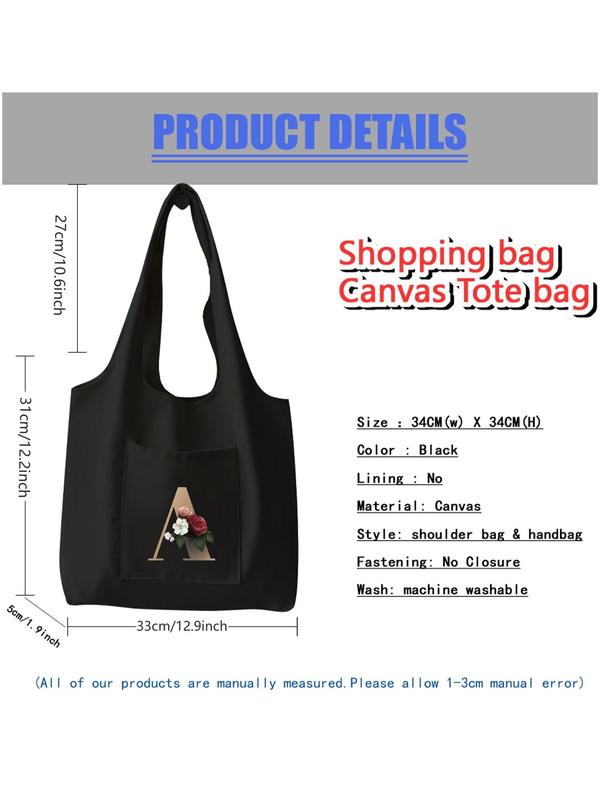 Women's Fashion Letter Pattern Canvas Shoulder Bag,  Casual Large Capacity Picnic Tote Bag, Versatile Trendy Shopping Bag for Daily & Work Use