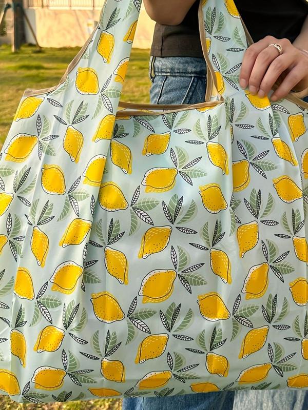 Women's Lemon Pattern Tote Bag, Summer 2024 Large Capacity High Load-bearing Waterproof Foldable Shoulder Bag for Outdoor Shopping