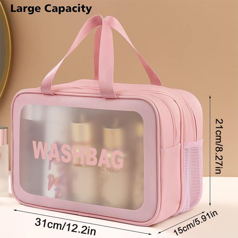 Large Capacity Double-layer Semi Transparent Toiletry and Makeup Bag, Portable Travel Toiletry Bag, Multifunctional Storage Bag for Bath and Swimming, Gift for Girlfriend