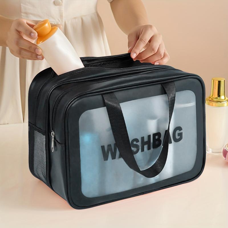 Large Capacity Double-layer Semi Transparent Toiletry and Makeup Bag, Portable Travel Toiletry Bag, Multifunctional Storage Bag for Bath and Swimming, Gift for Girlfriend