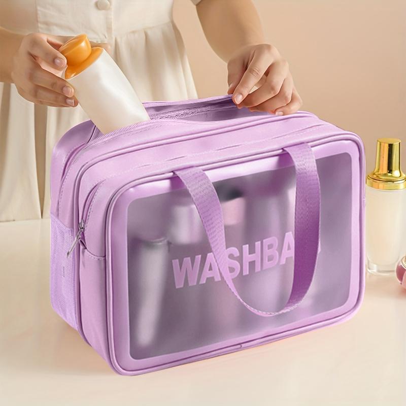 Large Capacity Double-layer Semi Transparent Toiletry and Makeup Bag, Portable Travel Toiletry Bag, Multifunctional Storage Bag for Bath and Swimming, Gift for Girlfriend