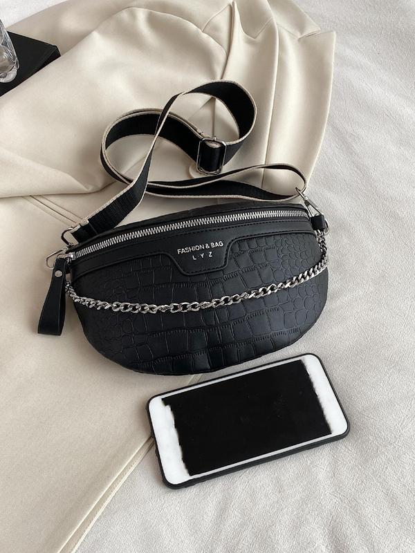 Women's Simple Fashion Chain Strap Fanny Pack,  Casual Pu Leather Zipper Belt Bag for Daily Used, Casual Daily Commuting Bag, Girl Fashionable Shopping Bag