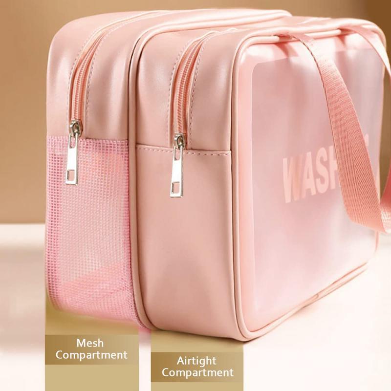 Large Capacity Double-layer Semi Transparent Toiletry and Makeup Bag, Portable Travel Toiletry Bag, Multifunctional Storage Bag for Bath and Swimming, Gift for Girlfriend