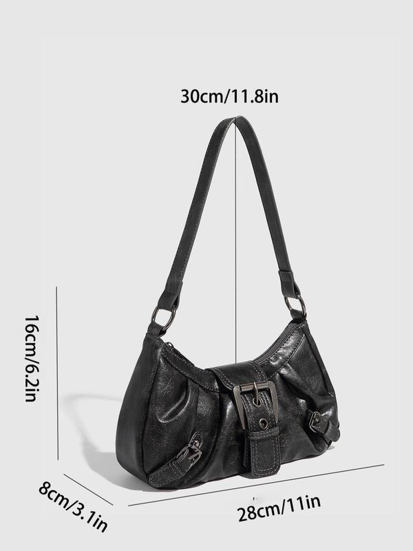 Women's Y2K Punk Style Studs & Buckles Decor Hobo Bag, Fashionable Solid Color Shoulder Bag for Daily Used, Casual Trendy Versatile High-quality Daily Commuting Bag