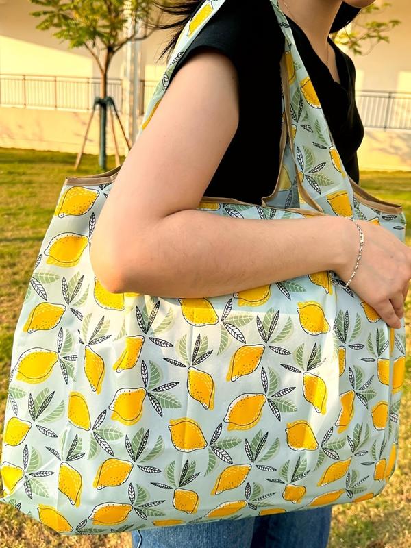 Women's Lemon Pattern Tote Bag, Summer 2024 Large Capacity High Load-bearing Waterproof Foldable Shoulder Bag for Outdoor Shopping