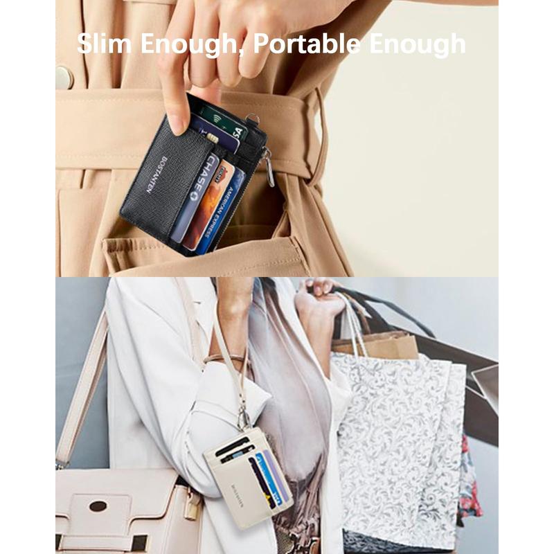 BOSTANTEN | Small Wallet For Women RFID Leather Credit Card Holder Slim Wristlet Keychain Wallet With Zipper Pocket