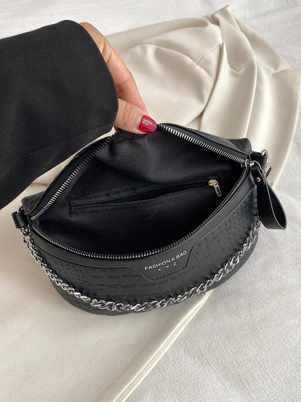 Women's Simple Fashion Chain Strap Fanny Pack,  Casual Pu Leather Zipper Belt Bag for Daily Used, Casual Daily Commuting Bag, Girl Fashionable Shopping Bag