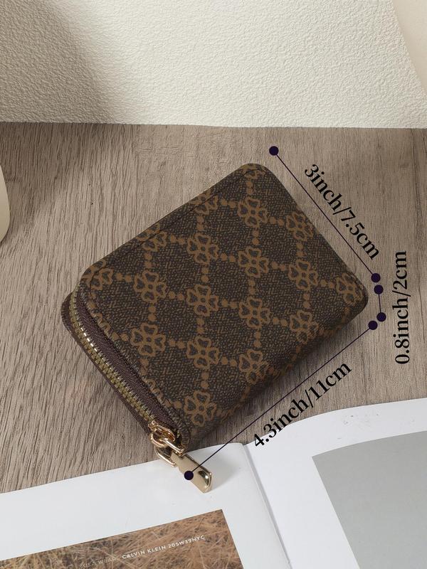 Women's Fashion Random Pattern Zipper Short Wallet,  Casual Pu Leather Card Holder for Daily Used, Trendy Versatile High-quality Wallet for Women & Girls