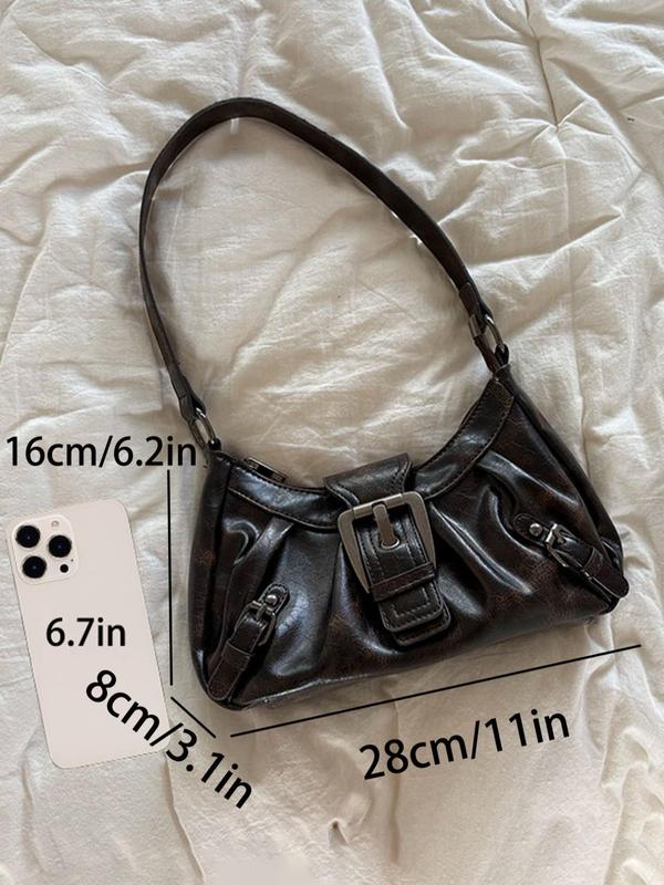 Women's Y2K Punk Style Studs & Buckles Decor Hobo Bag, Fashionable Solid Color Shoulder Bag for Daily Used, Casual Trendy Versatile High-quality Daily Commuting Bag