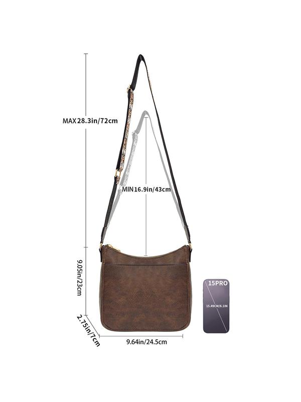 Women's Vintage Crossbody Bag, Fashionable Casual Pu Leather Zipper Large Capacity Crossbody Bag with Adjustable Strap for Daily Used, Trendy All-match Commuter Bag