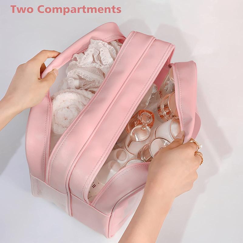 Large Capacity Double-layer Semi Transparent Toiletry and Makeup Bag, Portable Travel Toiletry Bag, Multifunctional Storage Bag for Bath and Swimming, Gift for Girlfriend