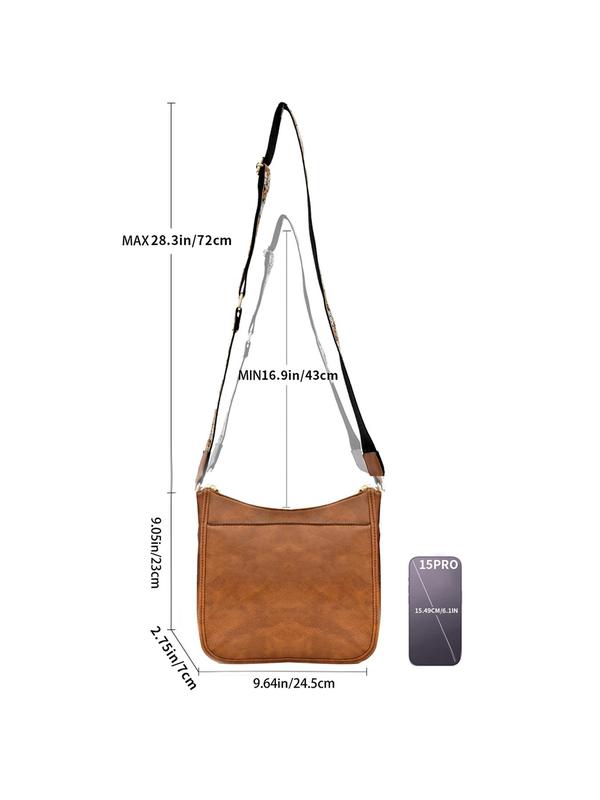 Women's Vintage Crossbody Bag, Fashionable Casual Pu Leather Zipper Large Capacity Crossbody Bag with Adjustable Strap for Daily Used, Trendy All-match Commuter Bag