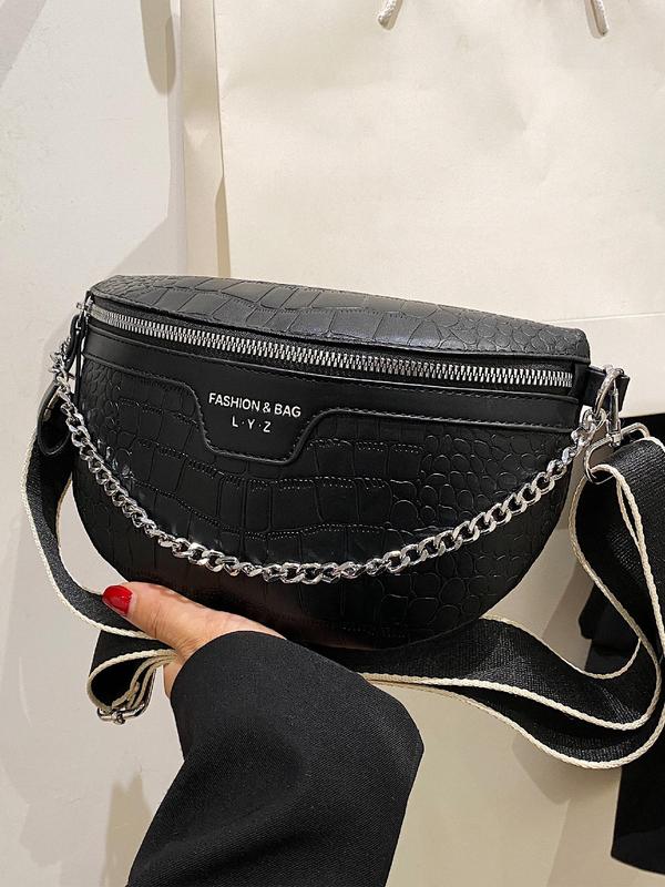 Women's Simple Fashion Chain Strap Fanny Pack,  Casual Pu Leather Zipper Belt Bag for Daily Used, Casual Daily Commuting Bag, Girl Fashionable Shopping Bag