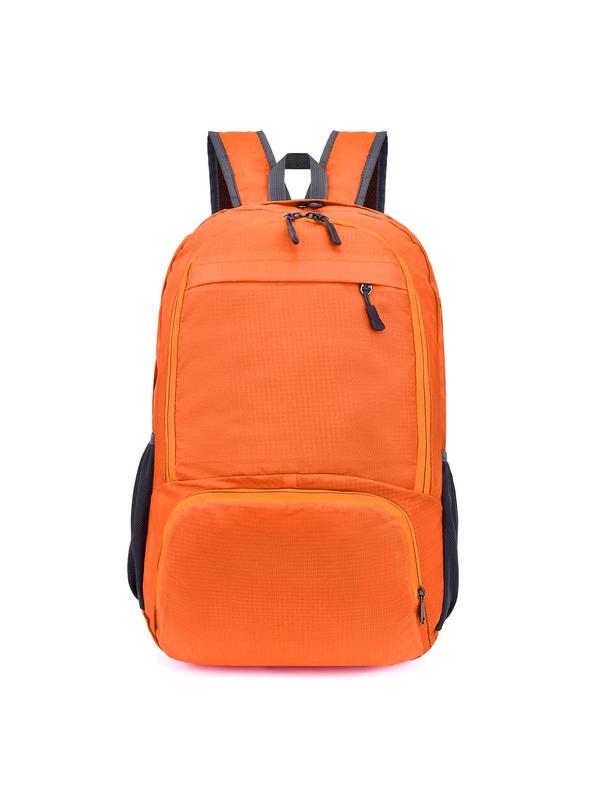 Solid Color Lightweight Large Capacity Zip Backpack with Water Bottle Holder