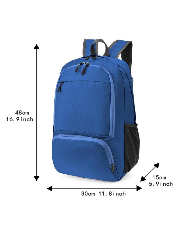 Solid Color Lightweight Large Capacity Zip Backpack with Water Bottle Holder