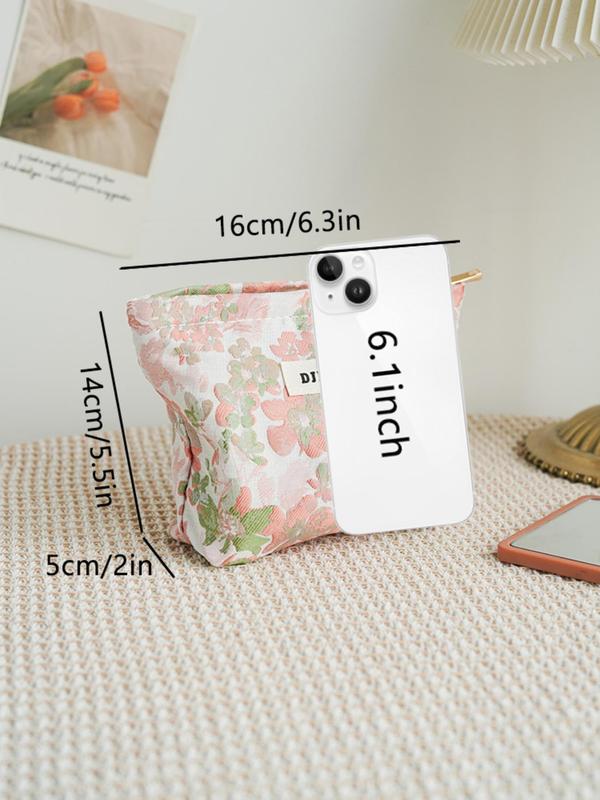 Floral Pattern Makeup Bag, Portable Cosmetic Storage Bag, Zipper Makeup Organizer Pouch, Versatile Storage Bag for Travel, Gym, Office, Home