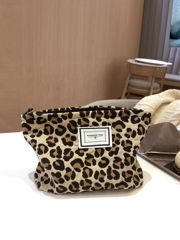 Summer Fashion Leopard Pattern Makeup Bag, Large Capacity Cosmetic Storage Bag, Portable Travel Storage Bag