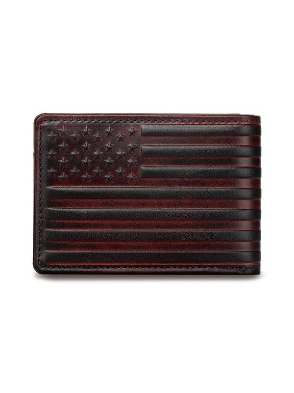 Men's Vintage Star & Striped Embossed Short Wallet, Casual Trendy Wallet for Boys, Gift for Boys, High-quality Bifold Wallet