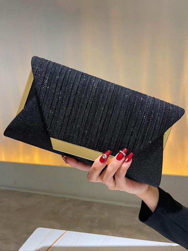 Women's Elegant Style Glitter Decor Flap Envelope Bag, Flap Envelope Shoulder Handbag, Classic Clutch Purse For Party, Wedding & Ball