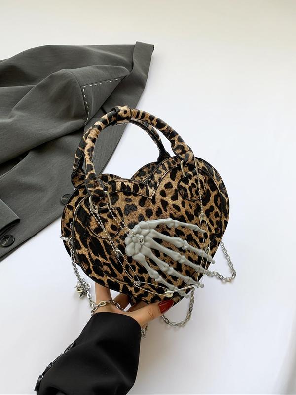 Women's Punk Style Heart Shaped Handbag, Fashionable Skull Hand Decorated Crossbody Bag for Daily Used, Casual Trendy Versatile High-quality  Commuting Bag