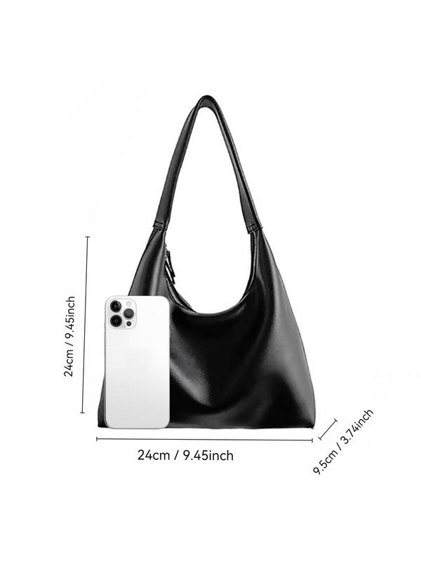 Women's Elegant Solid Color Shoulder Bag, Fashionable PU Leather Zipper Shoulder Bag for Daily Used, Casual Trendy Versatile High-quality Daily Commuting Bag