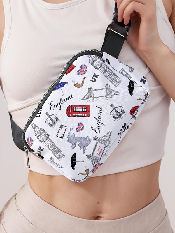 Fashionable London Construction Print Fanny Pack, Large Capacity Travel Organizer, Portable Travel Crossbody Bag, Casual and Stylish Crossbody Bag with Zipper Closure