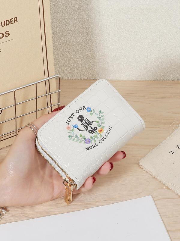 Fashionable Cartoon Skull Pattern Card Holder, Casual Versatile Zipper Around Coin Purse, Simple Multi Slot Card Holder for Women & Girls