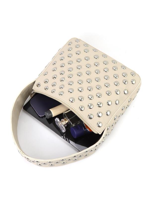 Women's Punk Style Studded Decor Handbag, Fashionable Solid Color Shoulder Bag for Daily Used, Casual Trendy Versatile High-quality Daily Commuting Bag Unique Everyday Designer Bags