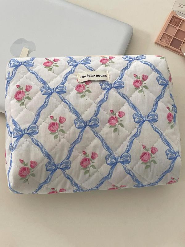 Floral Pattern Makeup Bag for Summer Travel, Summer Travel Essentials, Large Capacity Travel Cosmetic Bag, Multi-functional Storage Bag for Lipstick, Sanitary Napkin, Coins, Keys, Portable Toiletry Bag