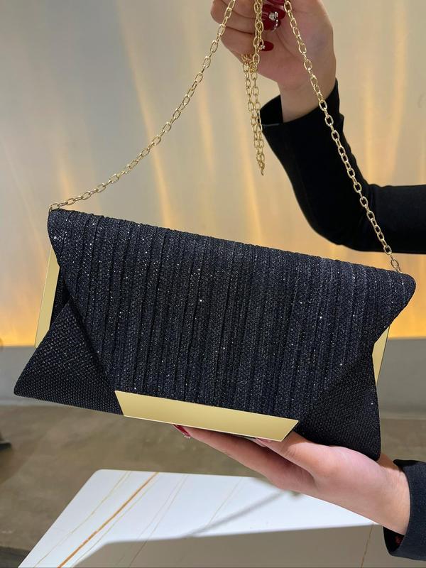 Women's Elegant Style Glitter Decor Flap Envelope Bag, Flap Envelope Shoulder Handbag, Classic Clutch Purse For Party, Wedding & Ball