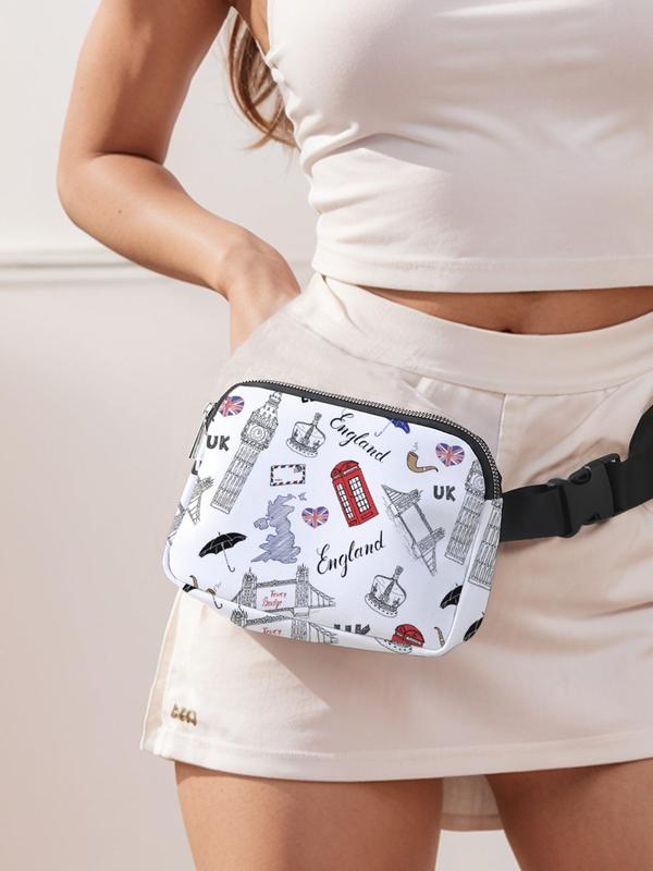 Fashionable London Construction Print Fanny Pack, Large Capacity Travel Organizer, Portable Travel Crossbody Bag, Casual and Stylish Crossbody Bag with Zipper Closure