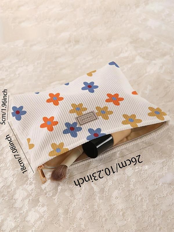 Colorful Floral Pattern Lightweight Multi-functional Cosmetic Bag, Zipper Letter Patched Design Makeup Organizer Pouch for Travel, Commute, Daily Used