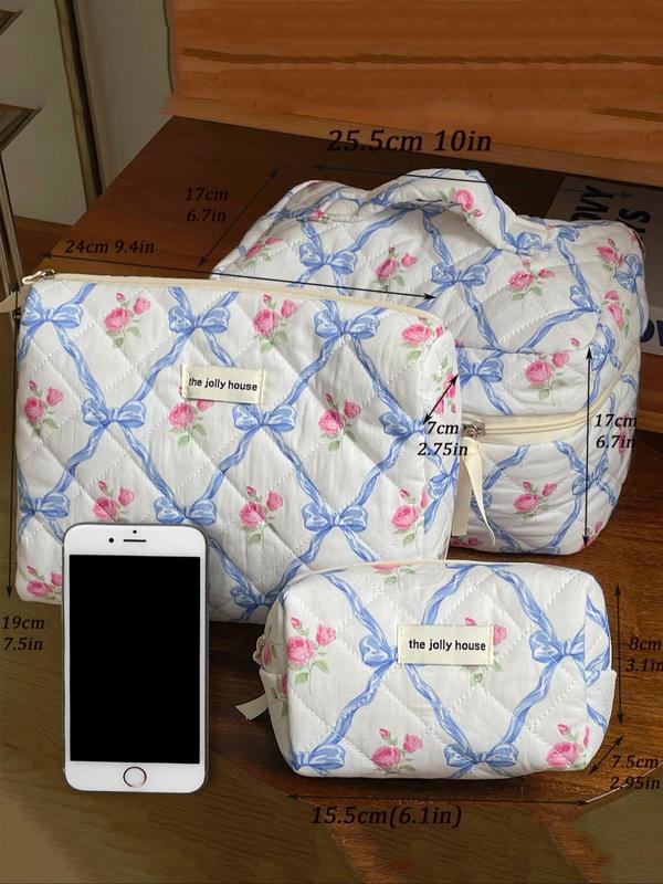 Floral Pattern Makeup Bag for Summer Travel, Summer Travel Essentials, Large Capacity Travel Cosmetic Bag, Multi-functional Storage Bag for Lipstick, Sanitary Napkin, Coins, Keys, Portable Toiletry Bag